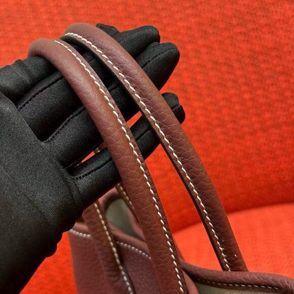 Premium Genuine Leather Garden Party Tote - Bordeaux Red - Picture 9 of 9